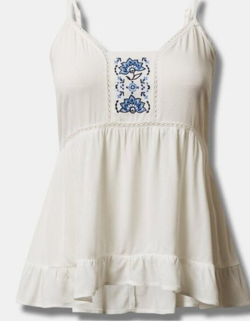 torrid Cream Embroidered Split-Hem Tank